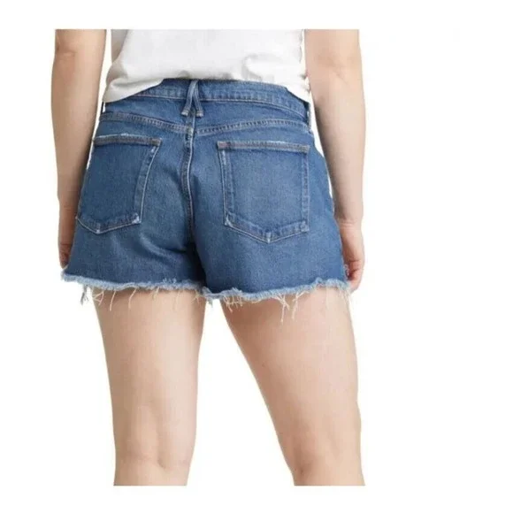 Good American '90s Cutoff Distressed Denim Shorts Blue Size 12 NWT